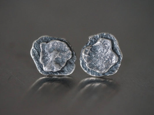 Raw silver stacked post earrings