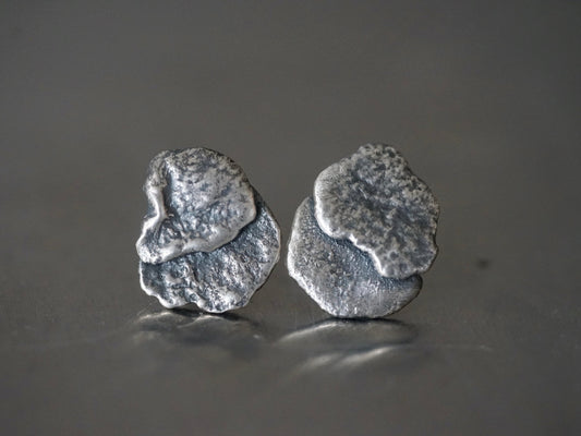 Raw silver stacked post earrings