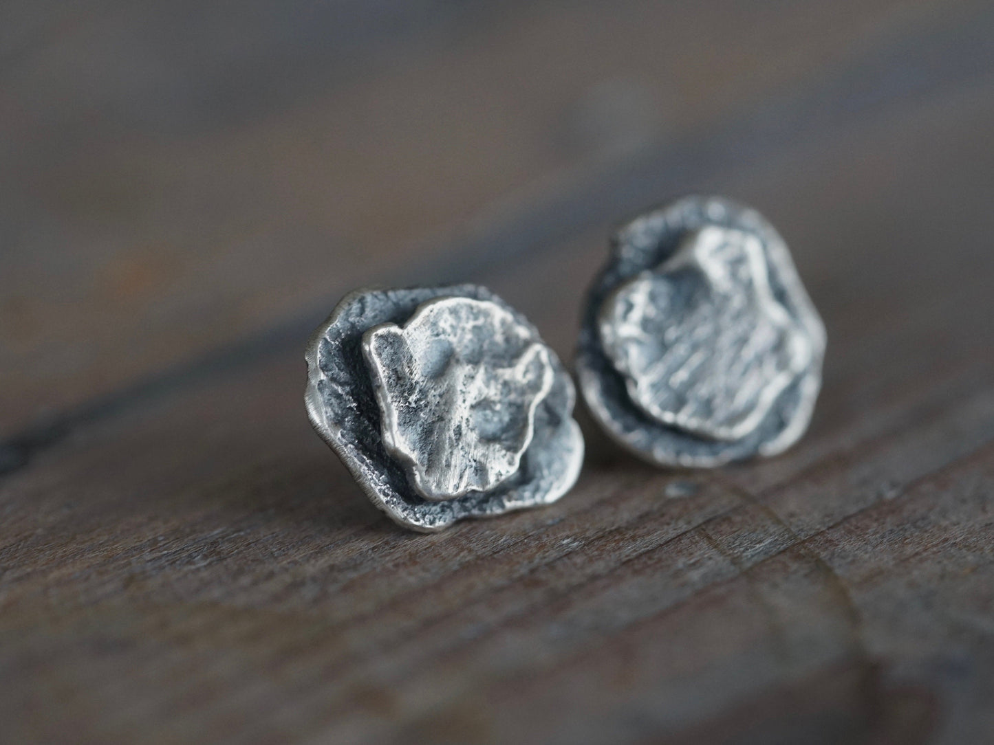 Raw silver stacked post earrings
