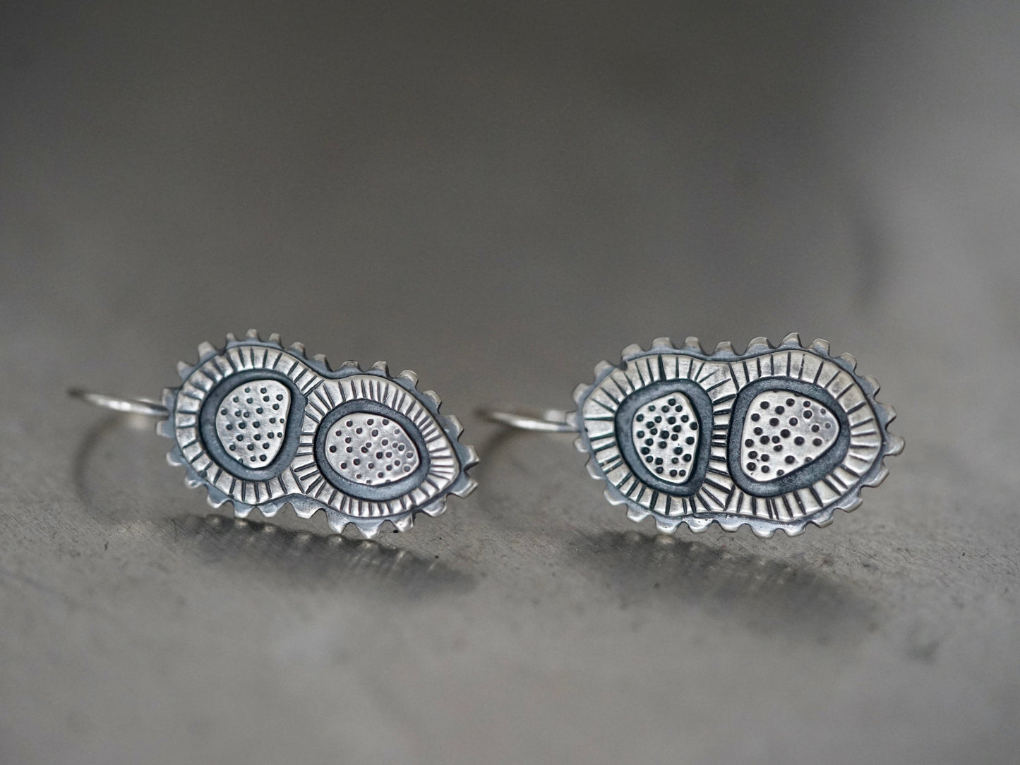 Sterling silver dangly microorganism earrings,