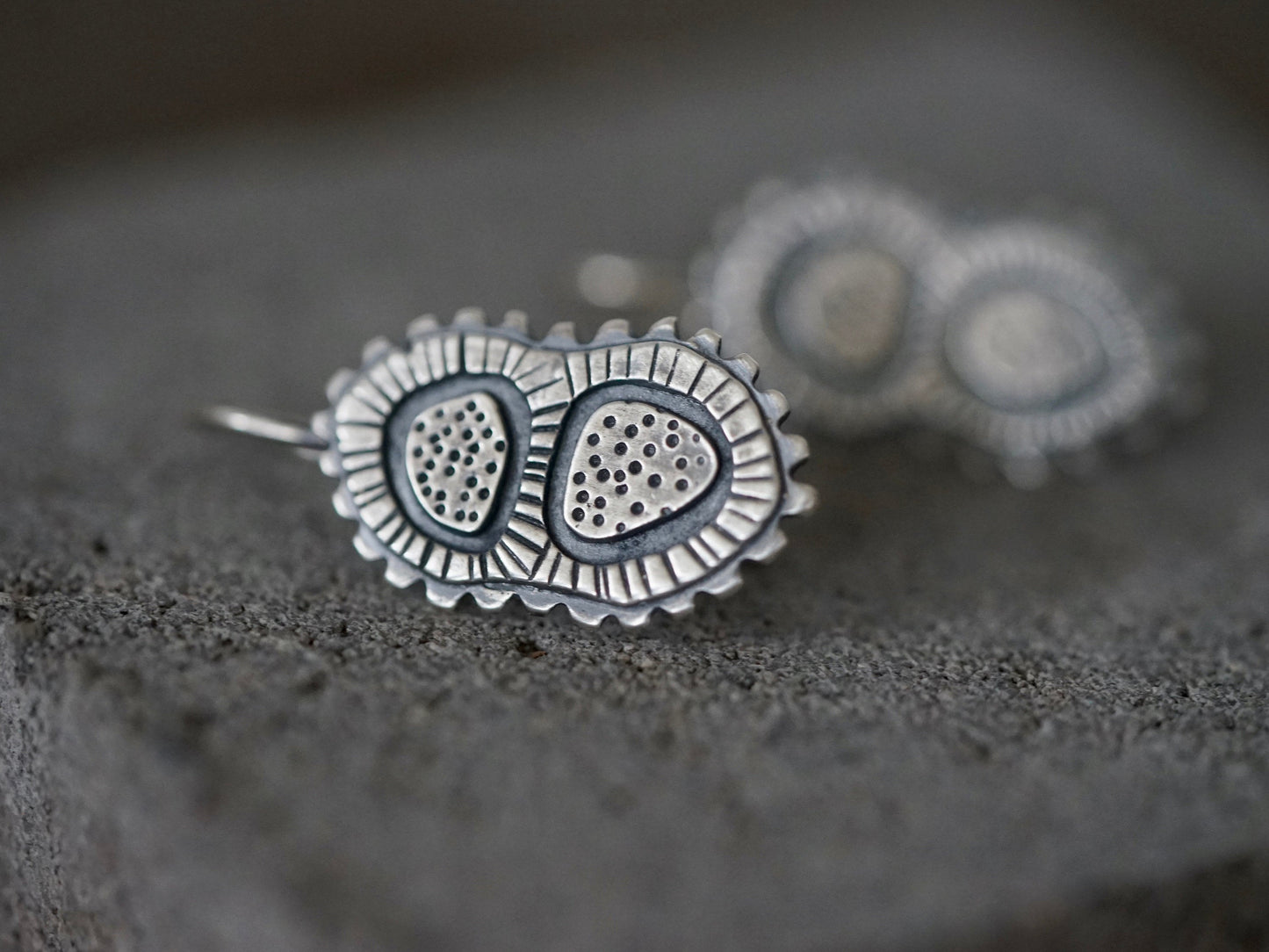 Sterling silver dangly microorganism earrings,