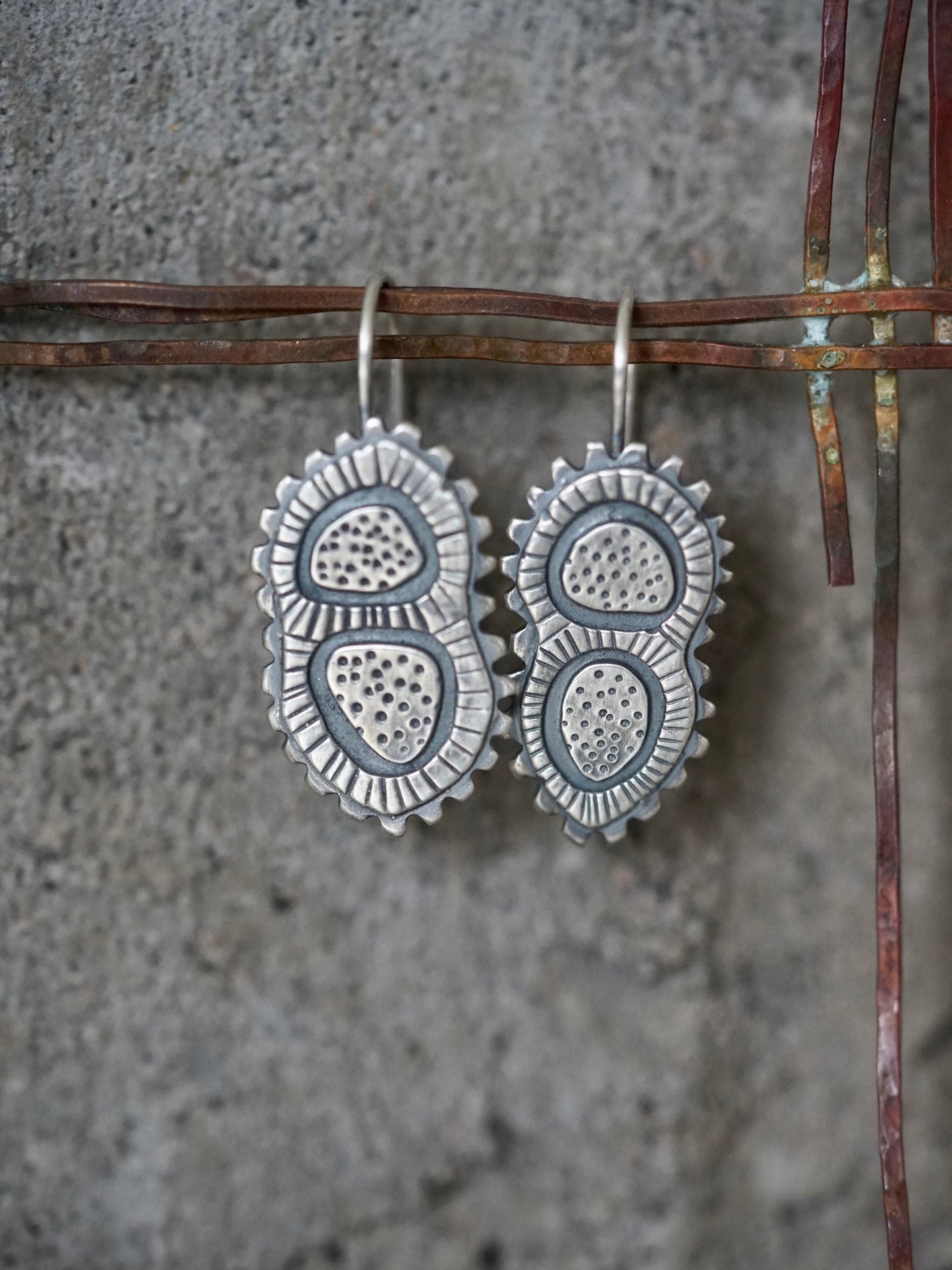 Sterling silver dangly microorganism earrings,