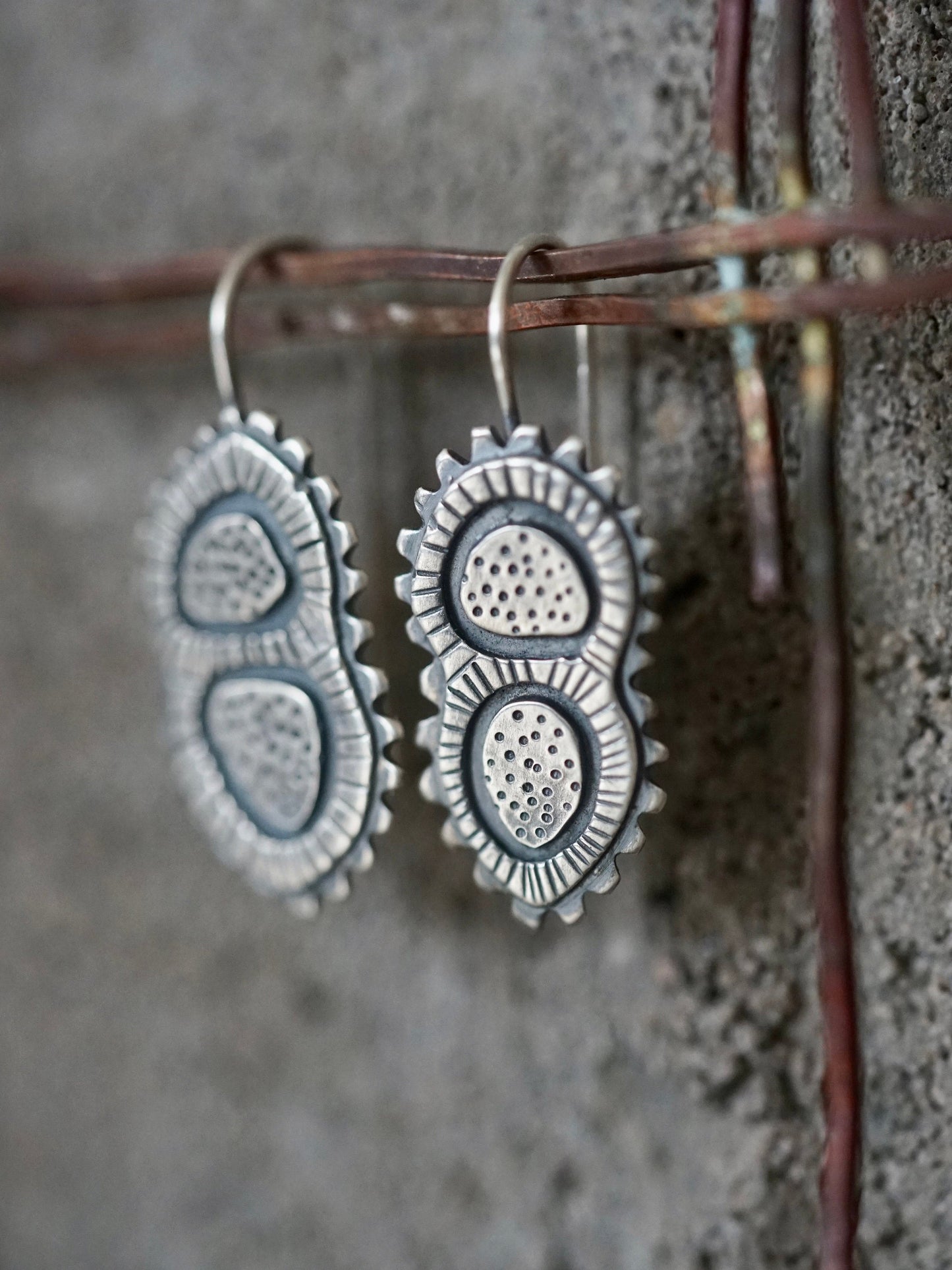 Sterling silver dangly microorganism earrings,
