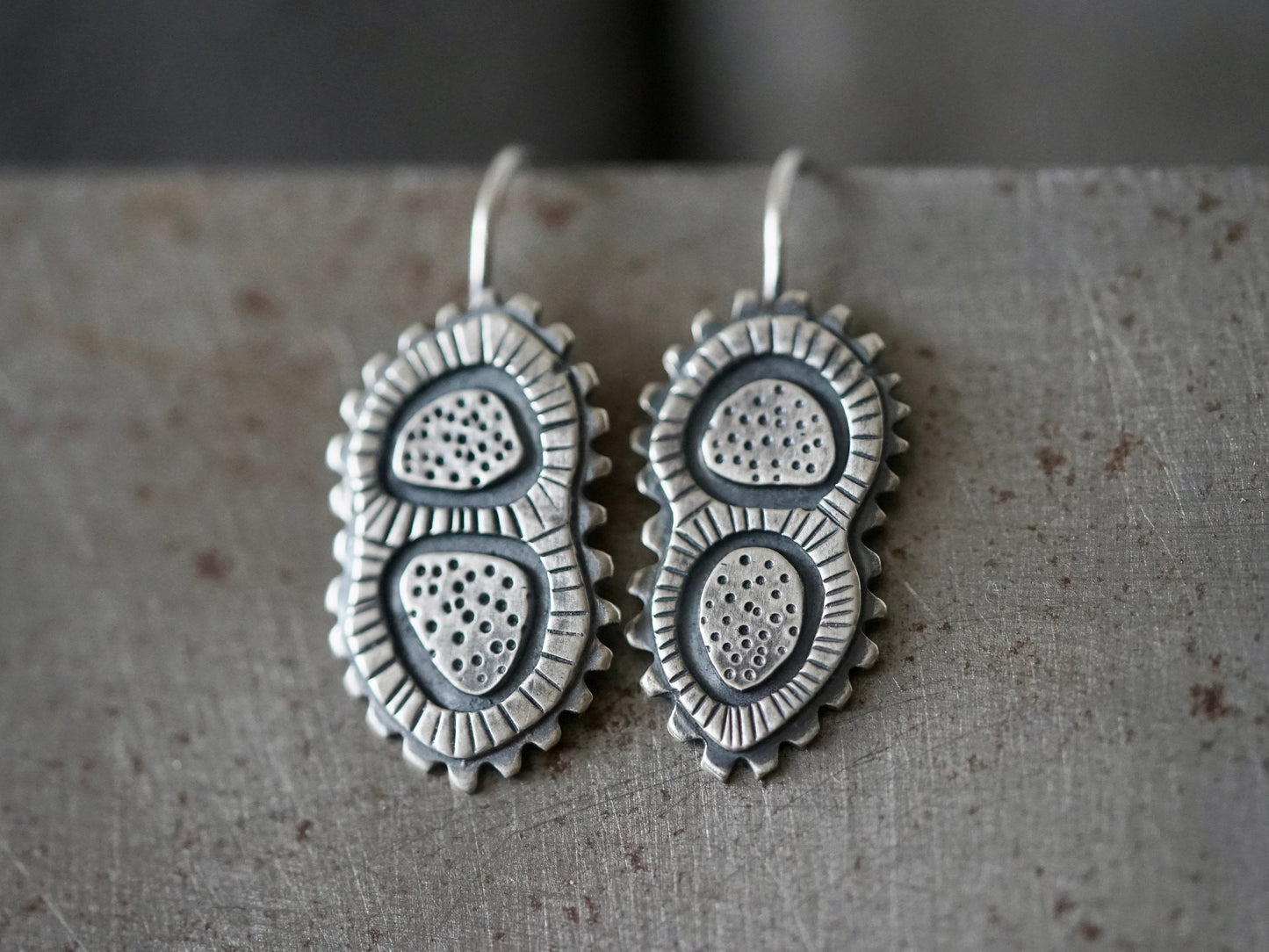 Sterling silver dangly microorganism earrings,