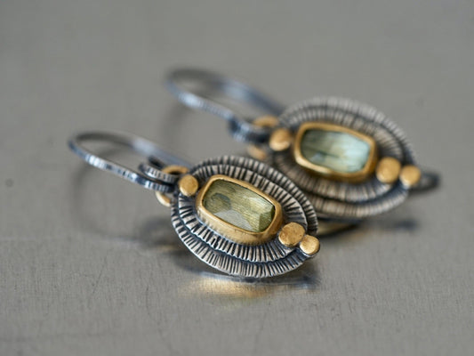 RESERVED FOR LAURA green tourmaline in 22 K gold drop earrings