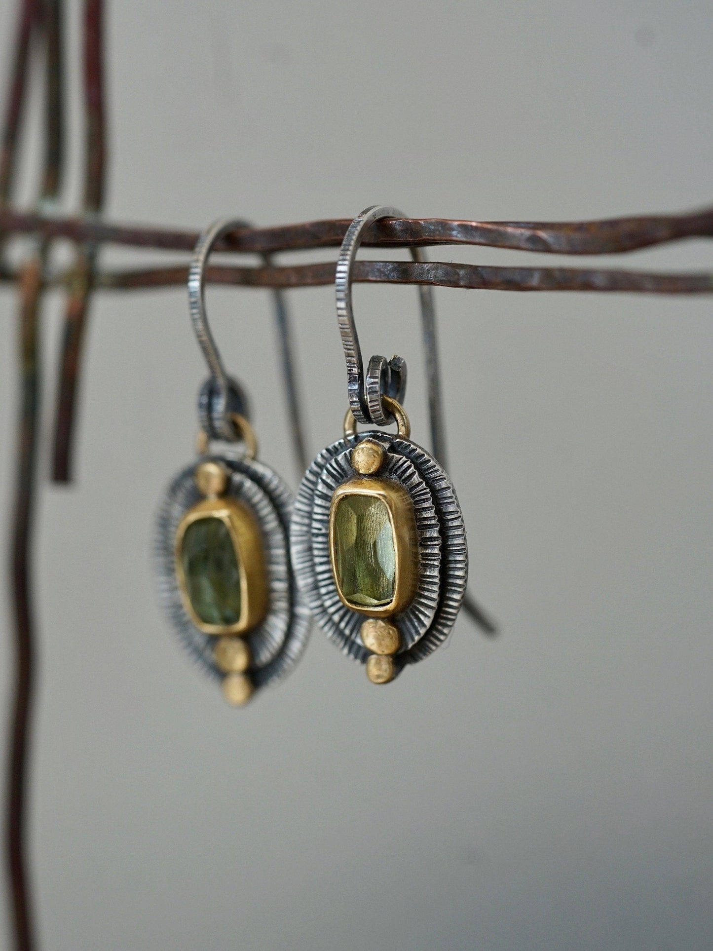 RESERVED FOR LAURA green tourmaline in 22 K gold drop earrings