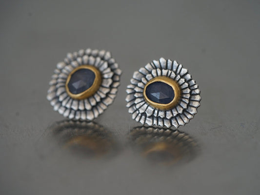 blue sapphire and 22k gold post earrings
