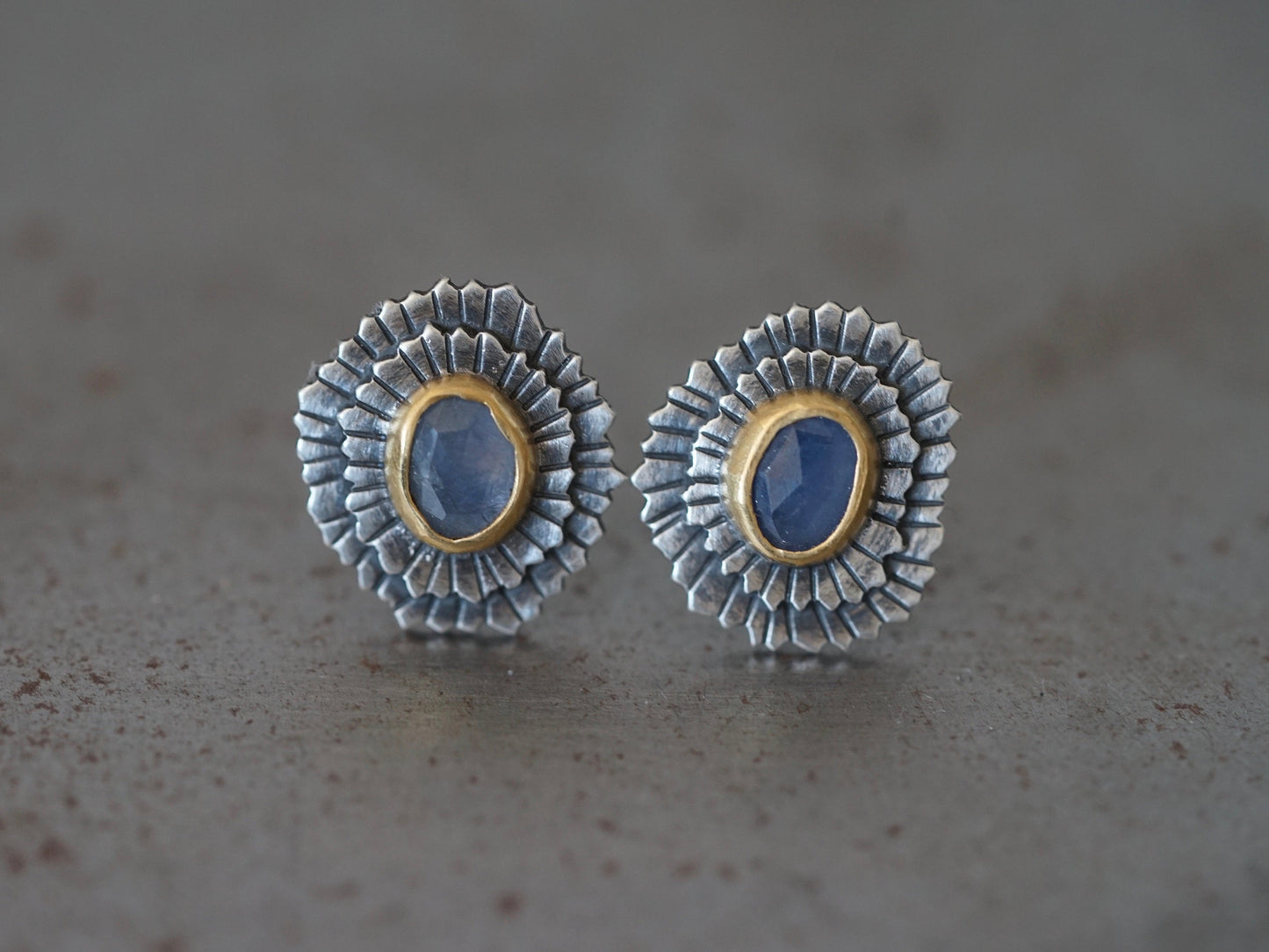 blue sapphire and 22k gold post earrings