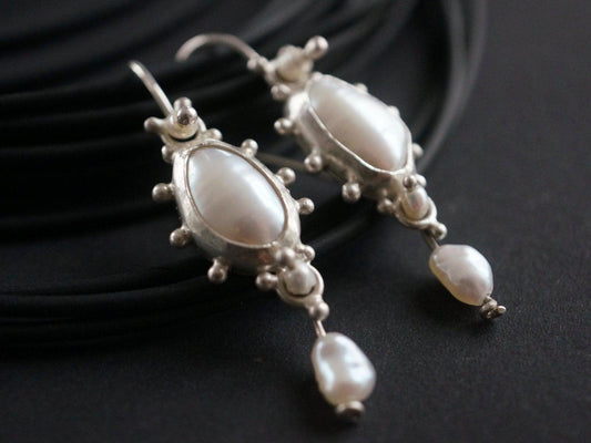 Dangly sterling silver and freshwater pearl earrings