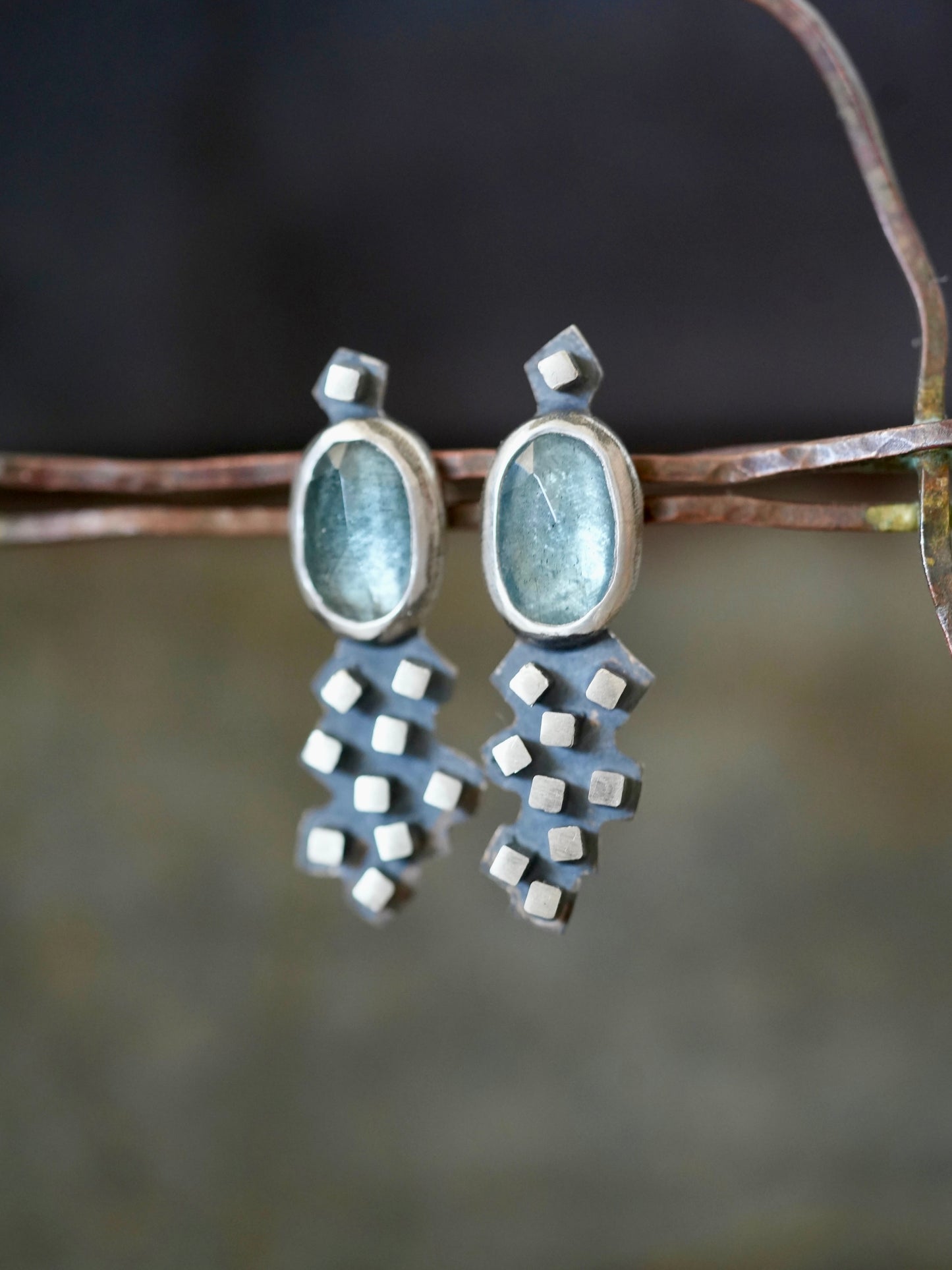 Handmade aquamarine post earrings