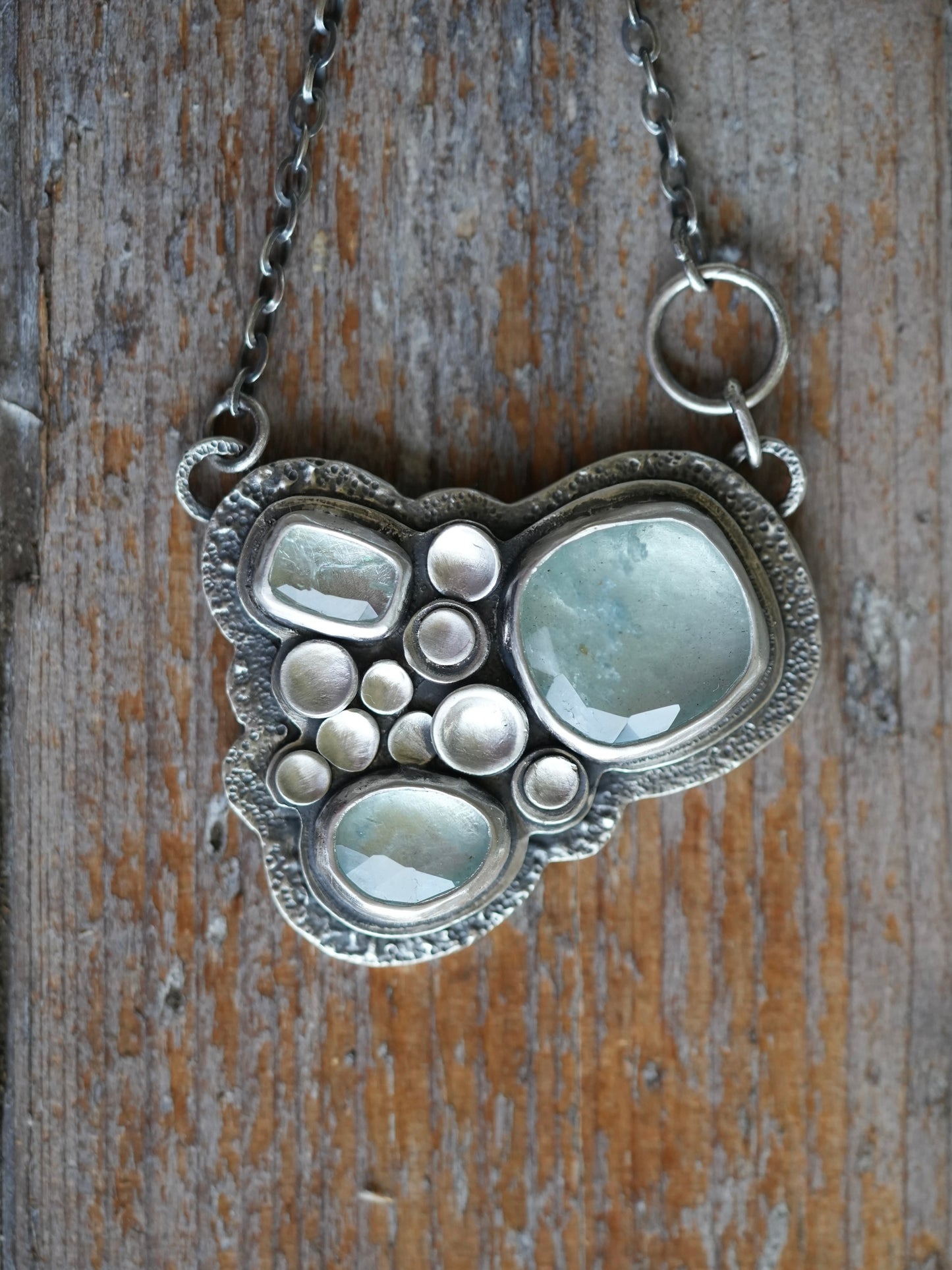 Aquamarine river pool statement necklace