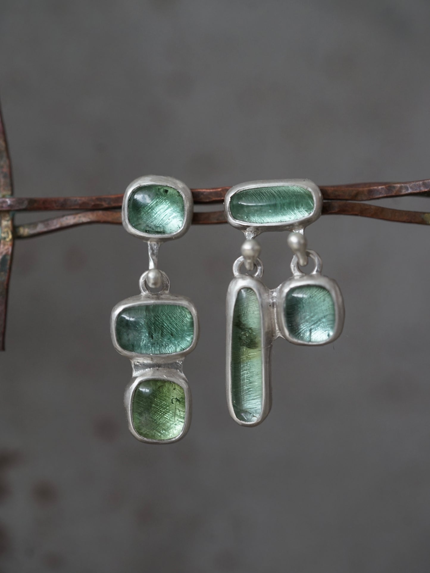 Reserved for Catia, asymmetrical tourmaline earrings