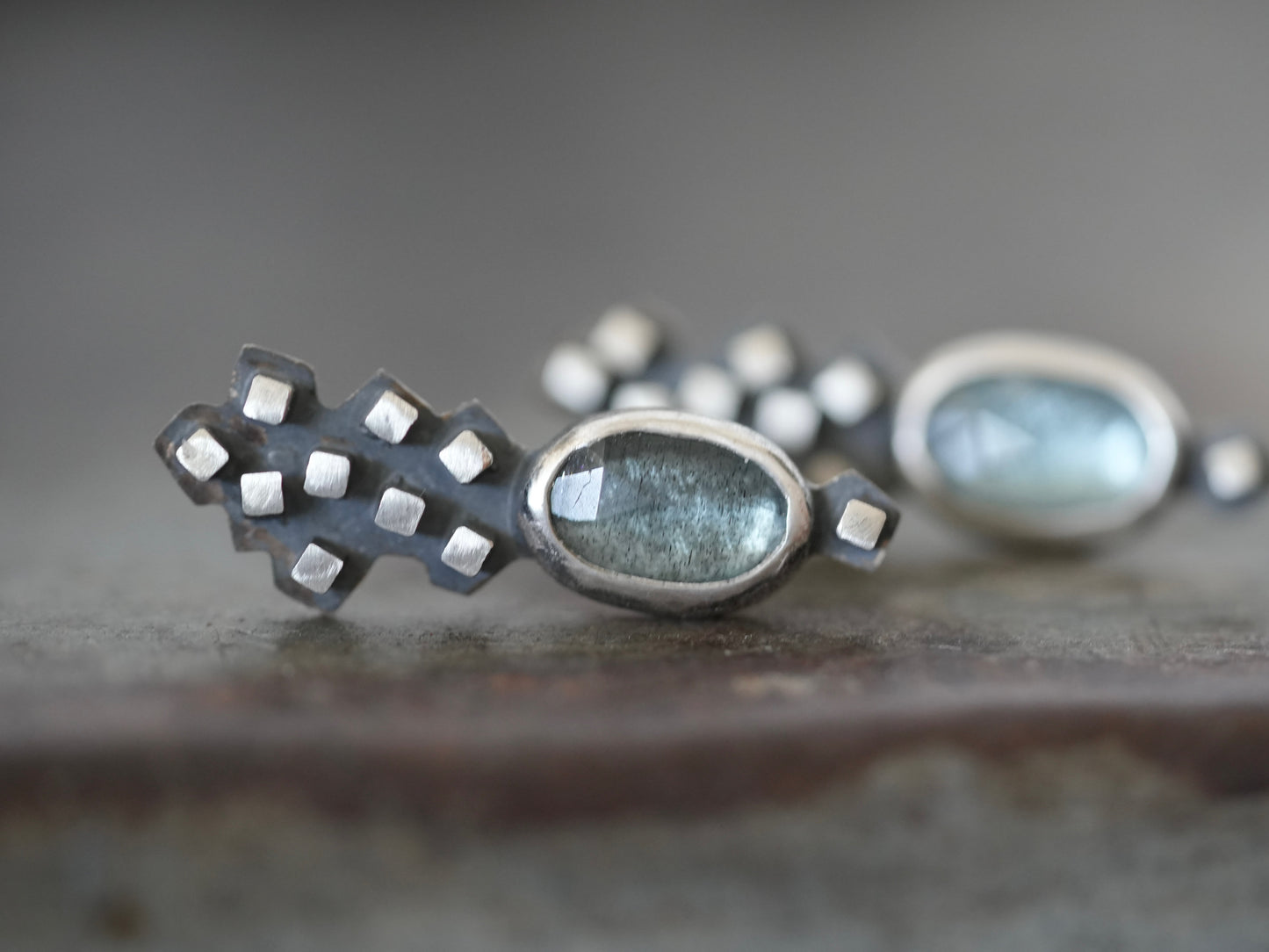 Handmade aquamarine post earrings