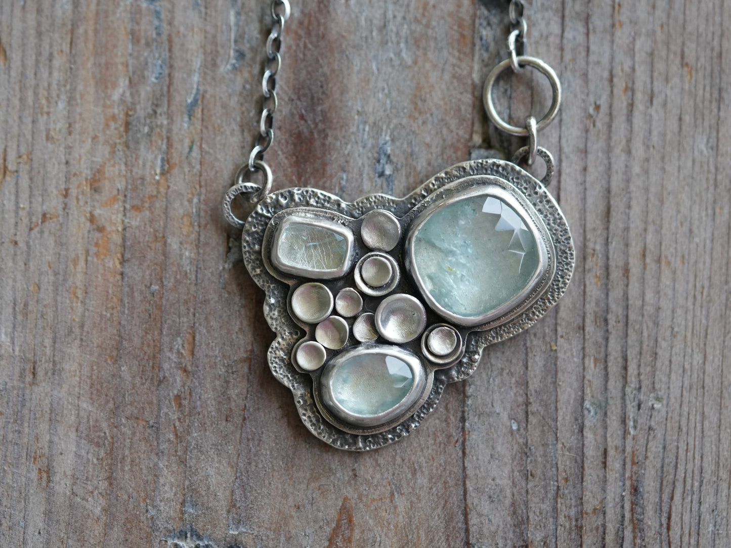 Aquamarine river pool statement necklace