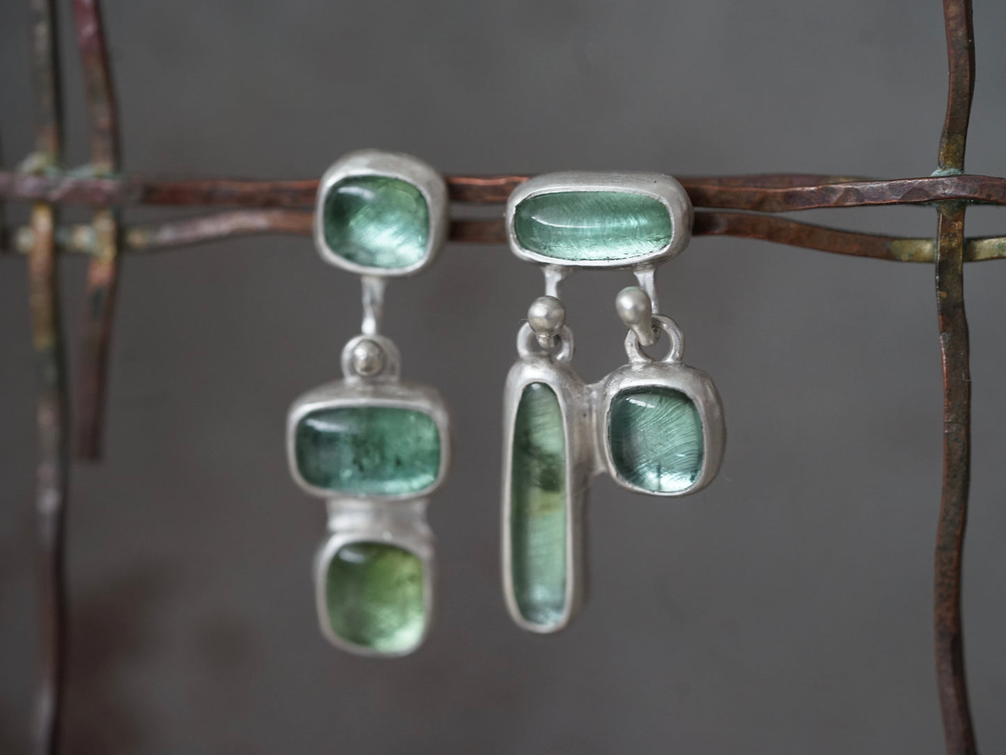 Reserved for Catia, asymmetrical tourmaline earrings
