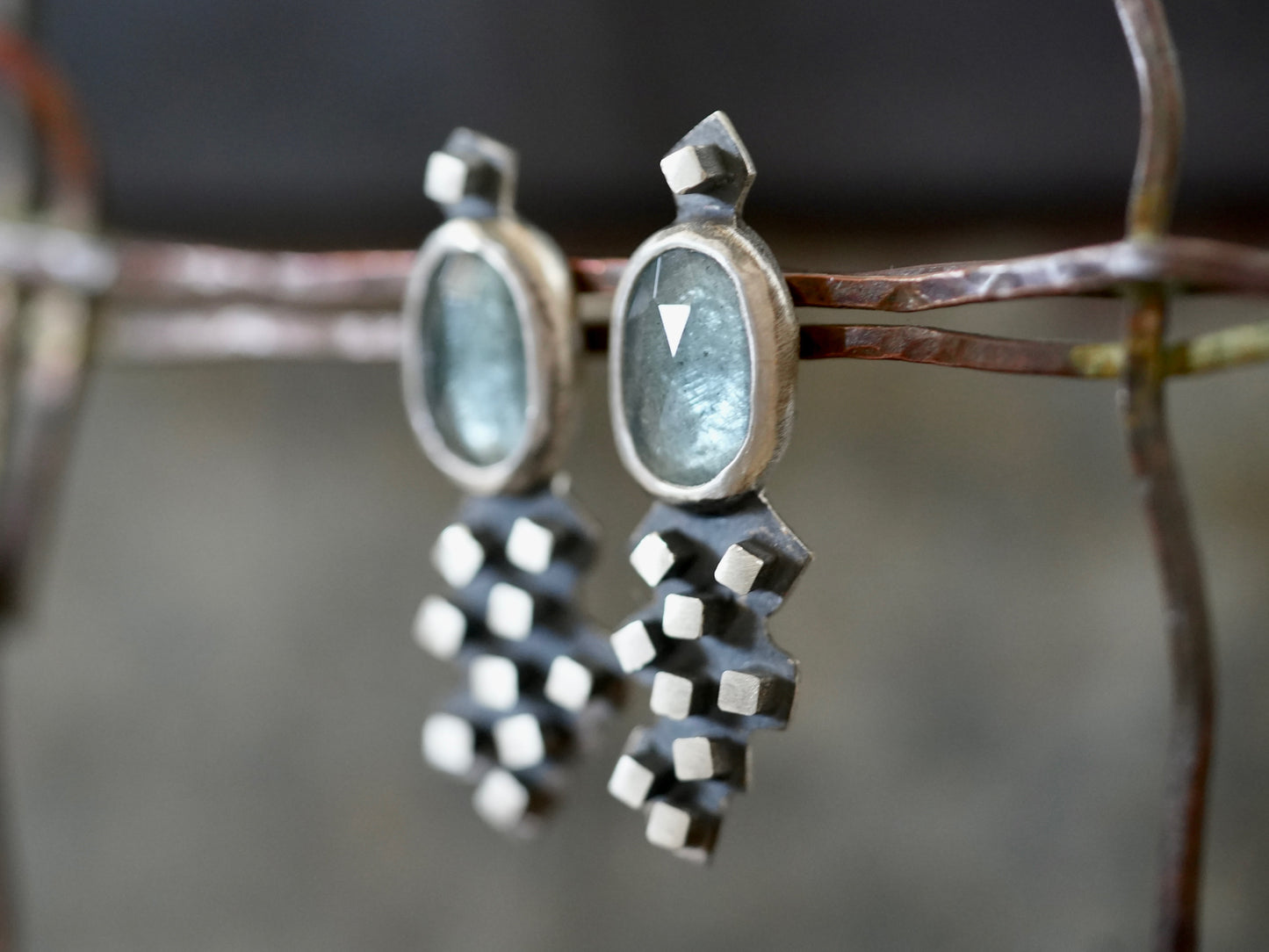Handmade aquamarine post earrings