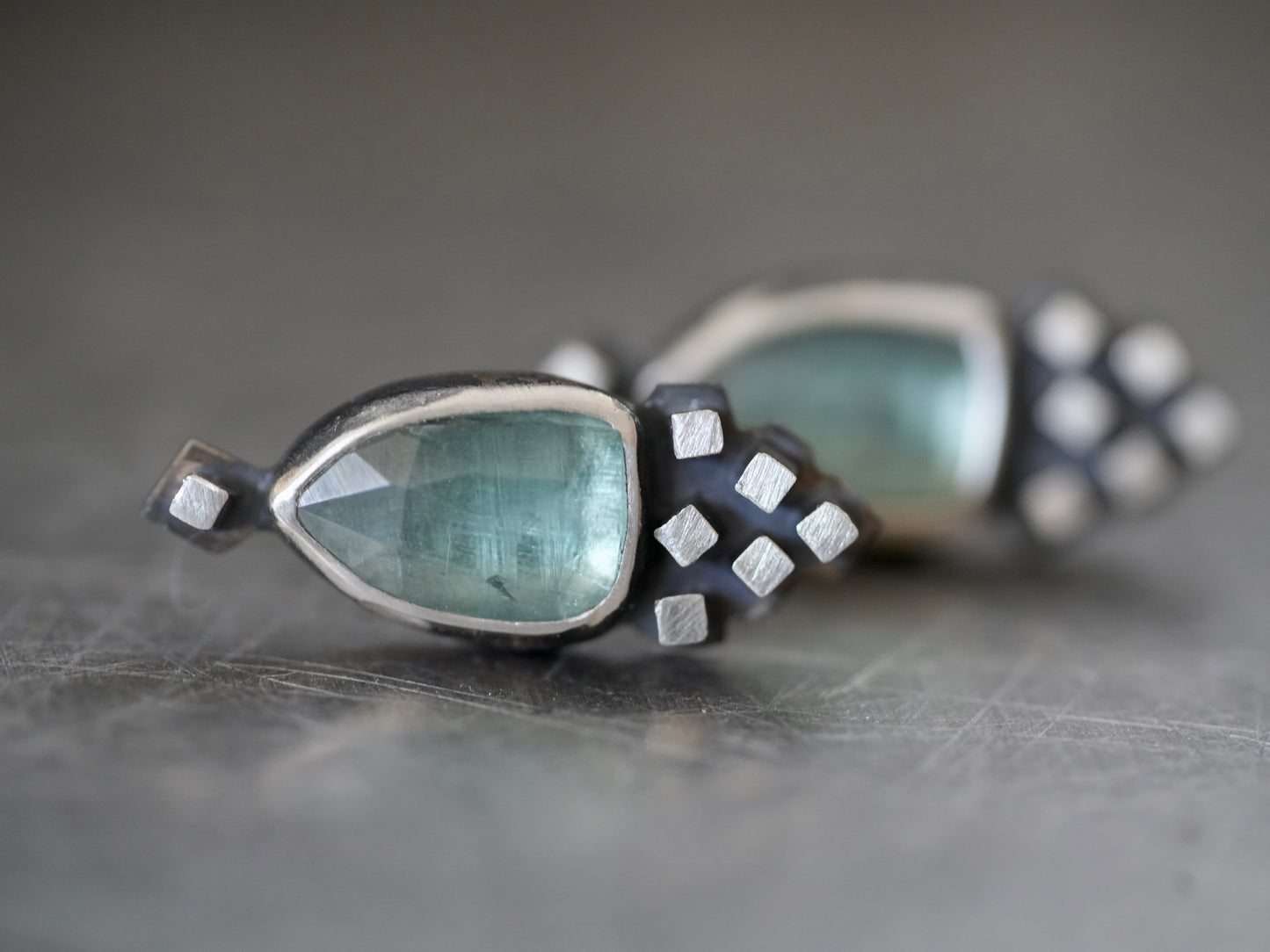 Unique, handmade ornamental blue  kyanite earrings