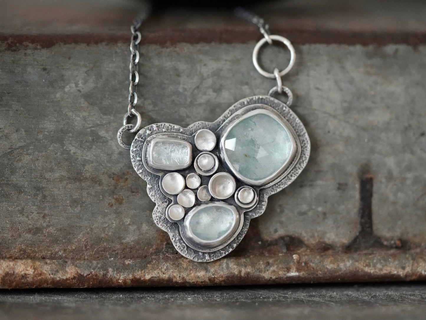 Aquamarine river pool statement necklace