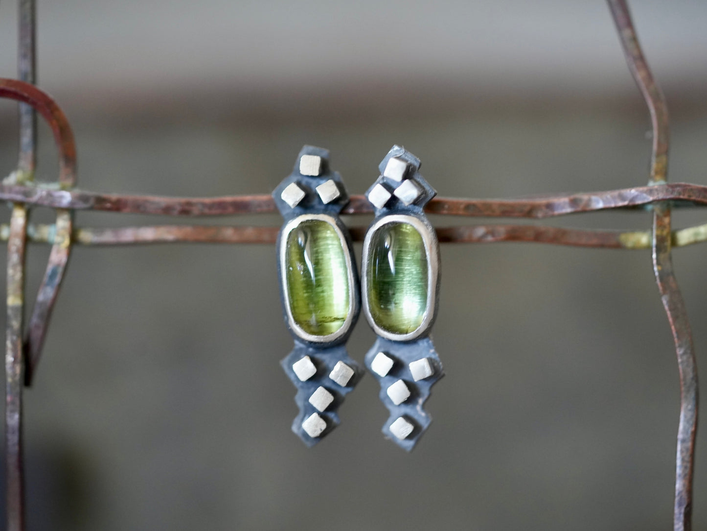 Green tourmaline post earrings