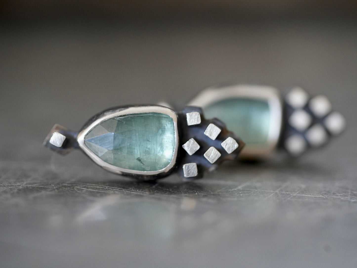 Unique, handmade ornamental blue  kyanite earrings