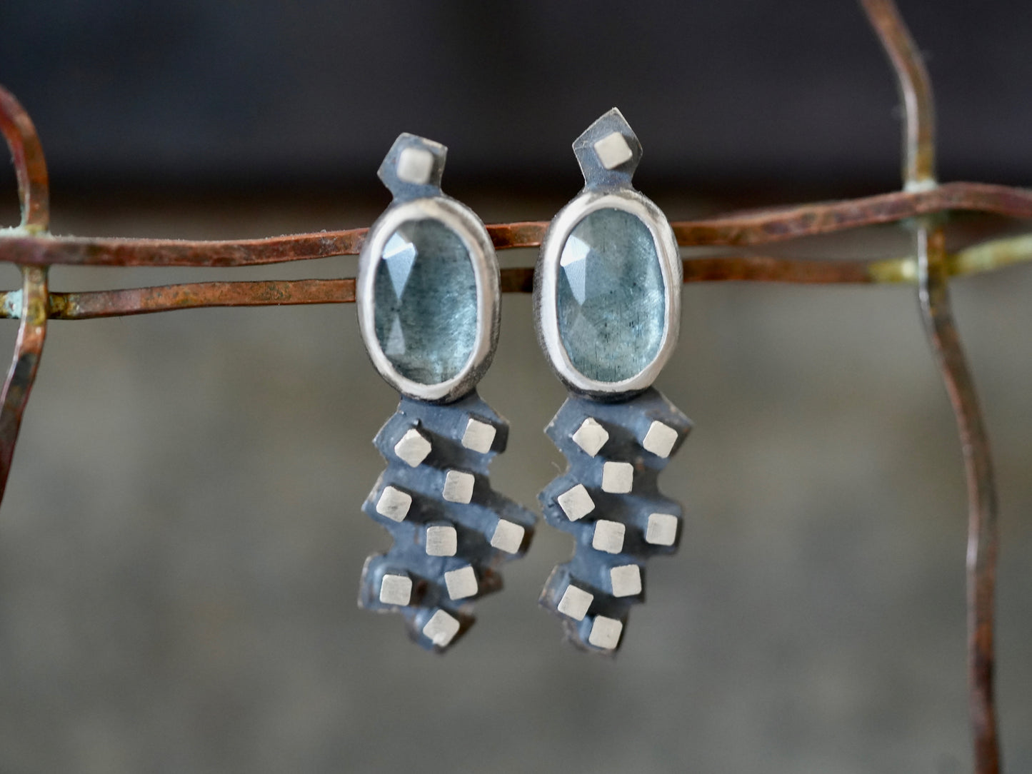 Handmade aquamarine post earrings