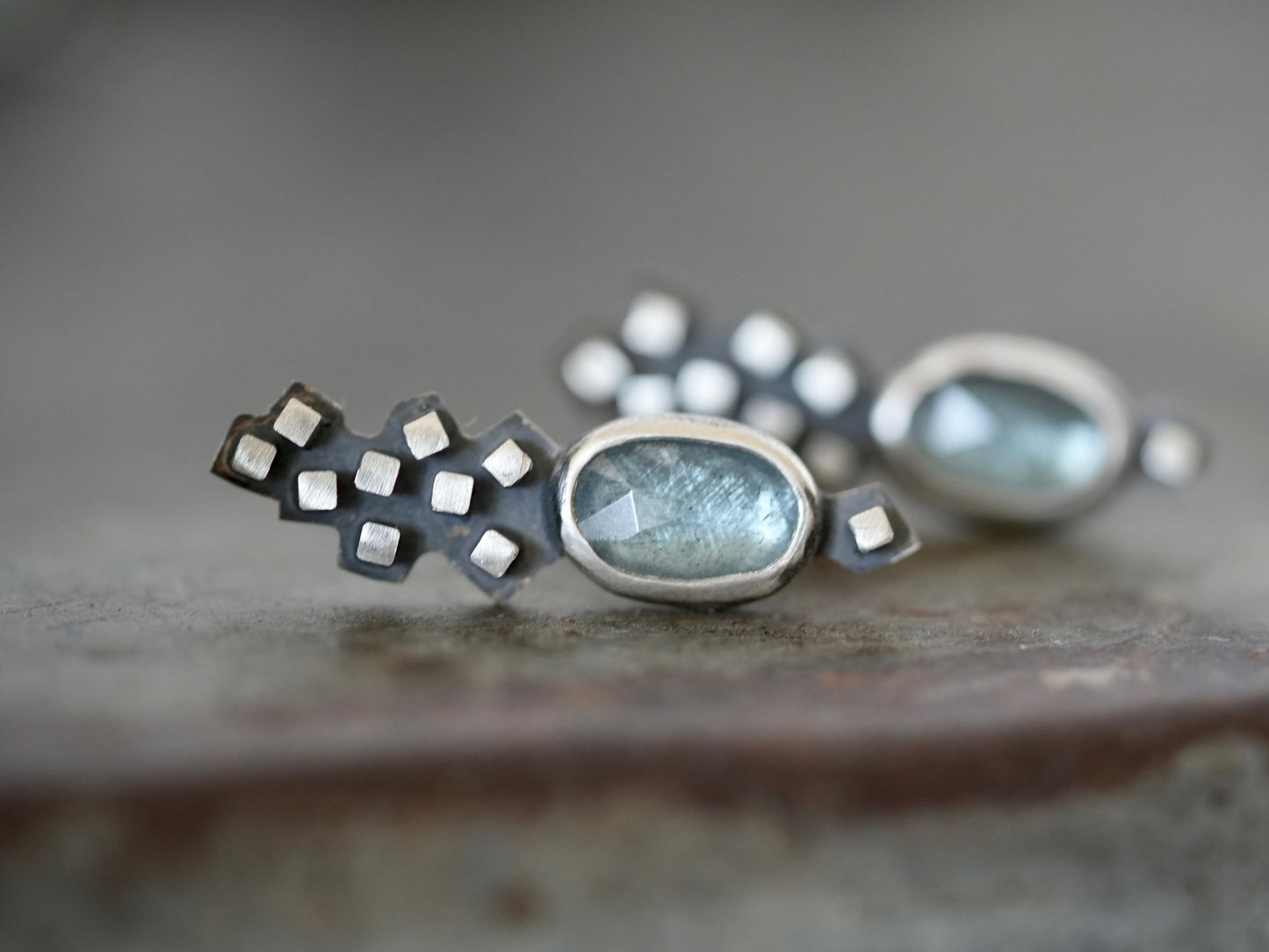 Handmade aquamarine post earrings