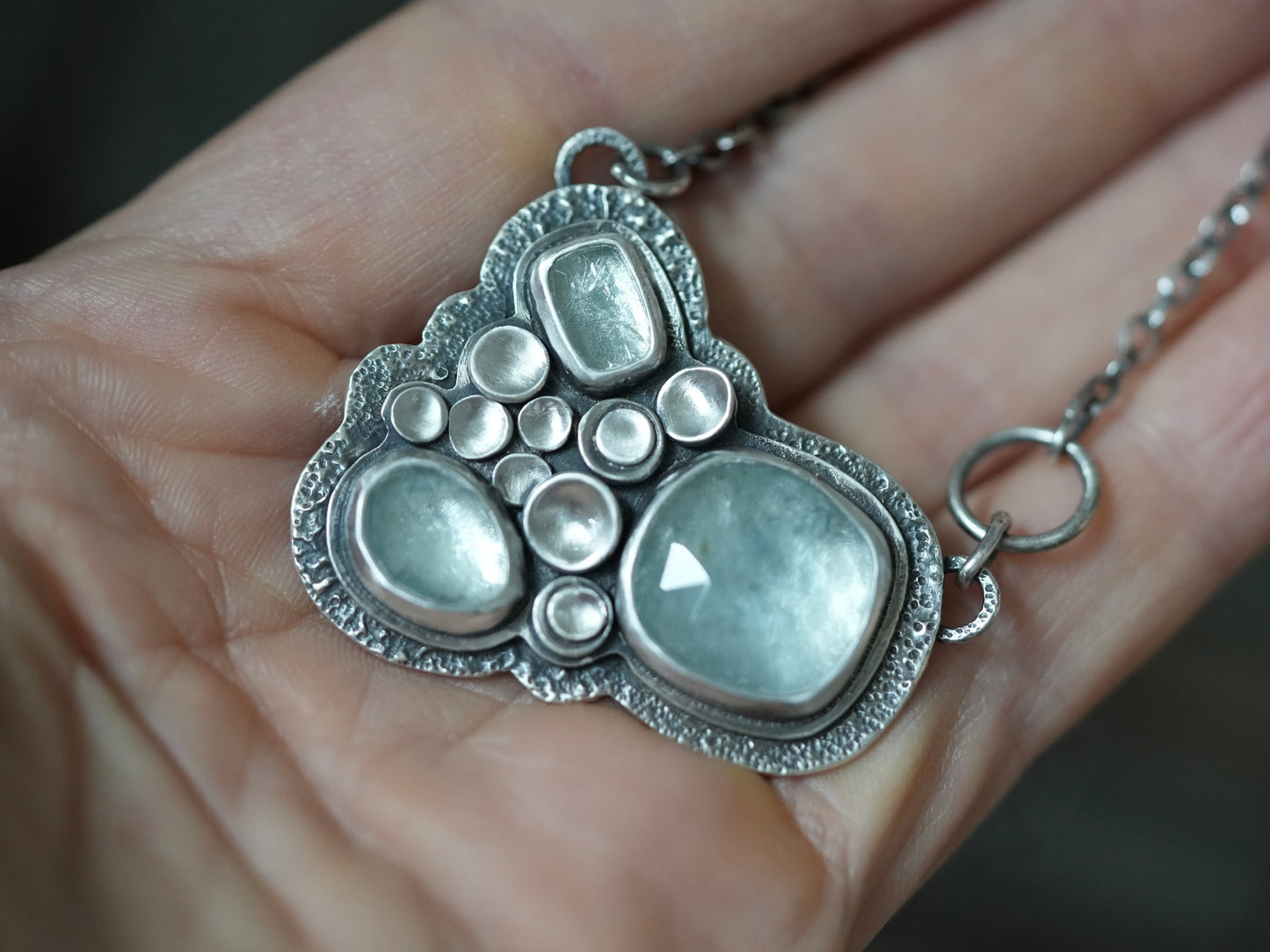 Aquamarine river pool statement necklace
