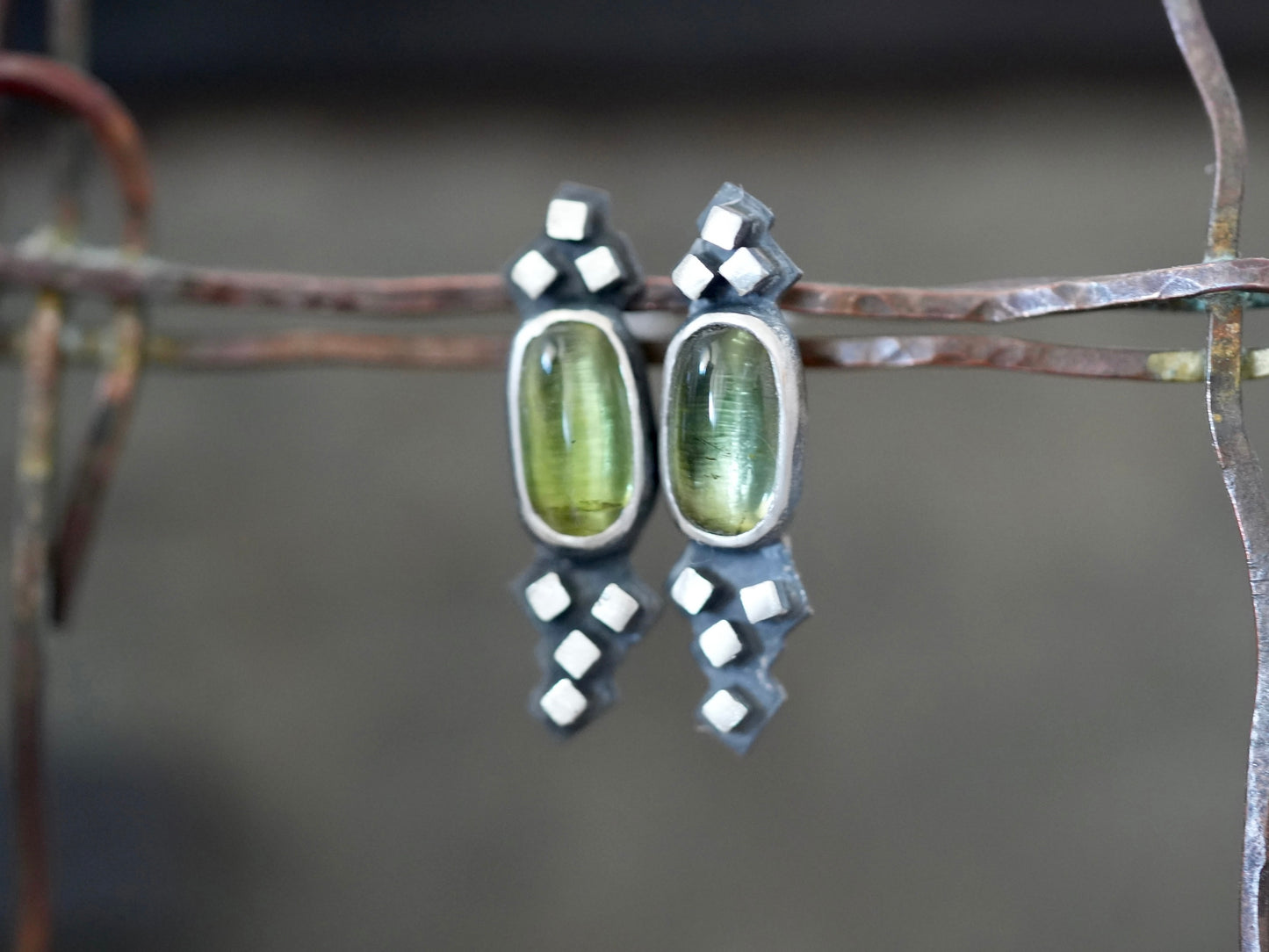 Green tourmaline post earrings