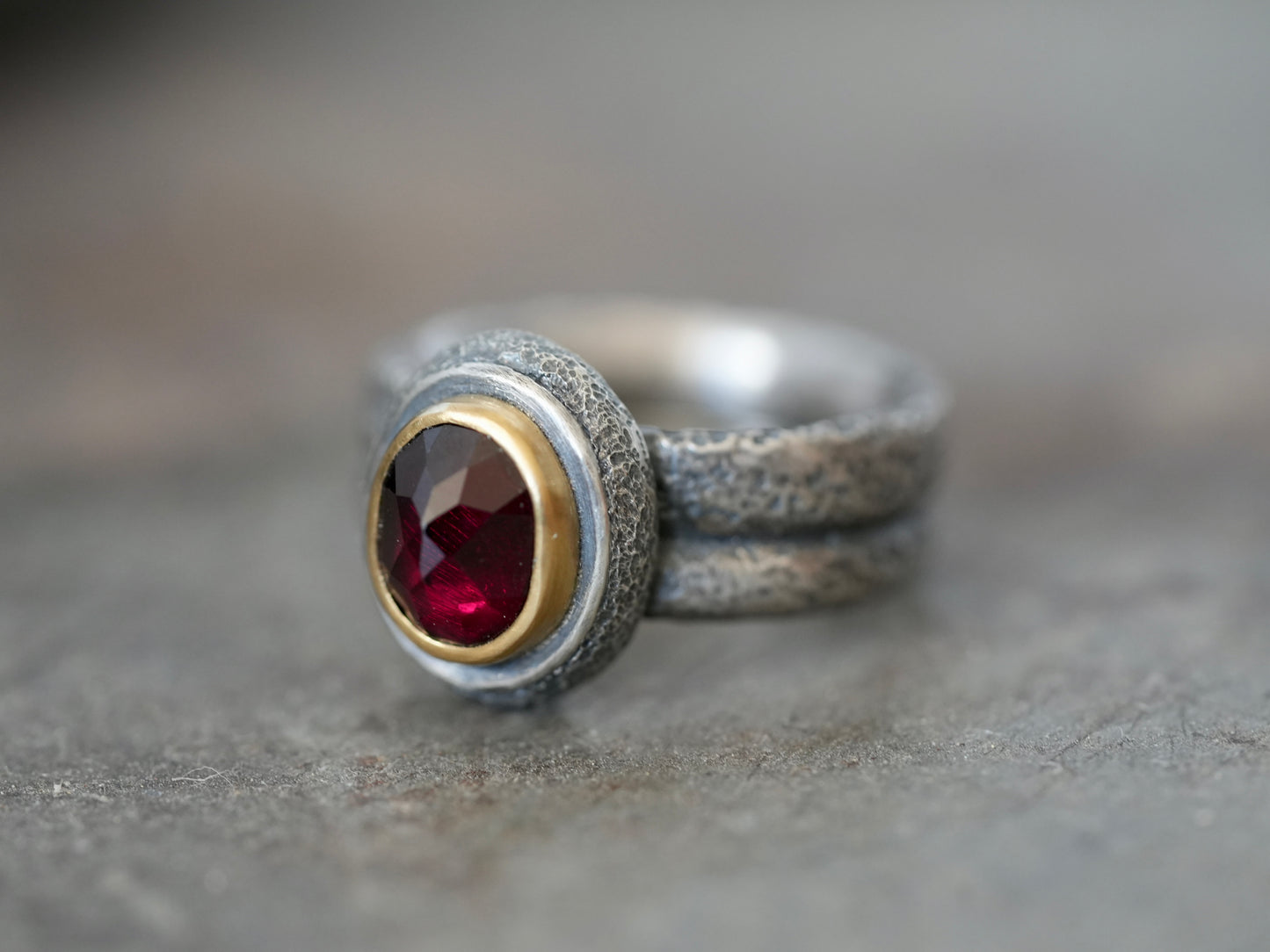 Custom made garnet and 22k gold ring, reserved for G