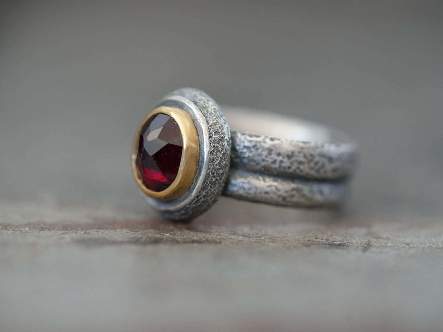 Custom made garnet and 22k gold ring, reserved for G