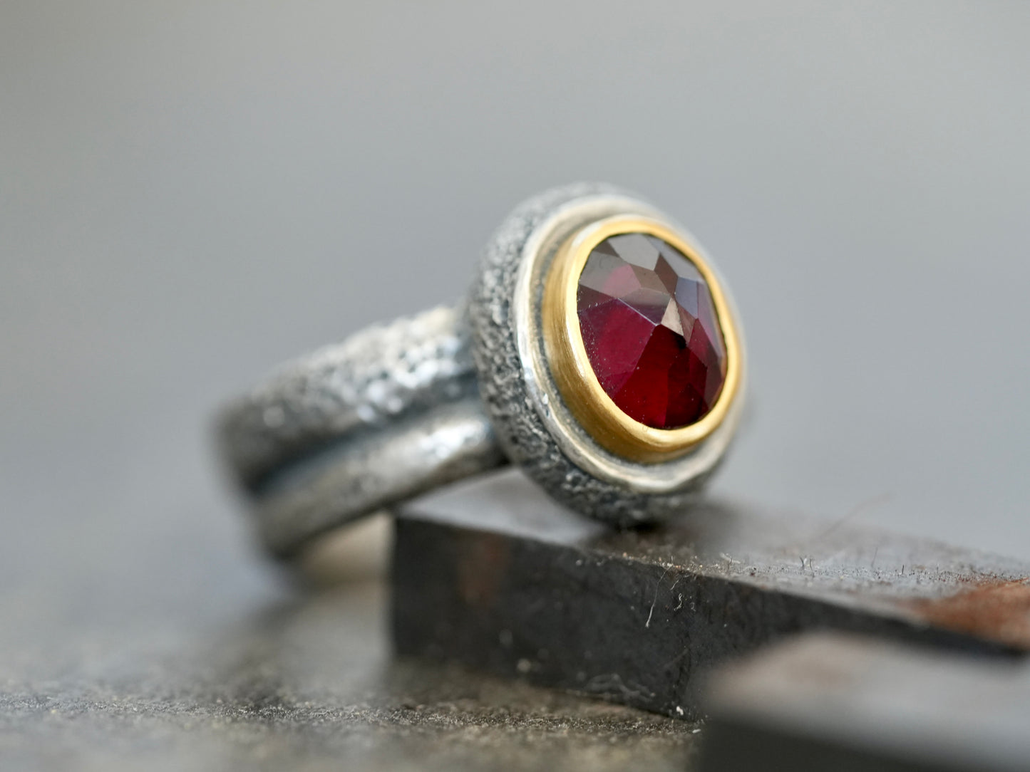 Custom made garnet and 22k gold ring, reserved for G