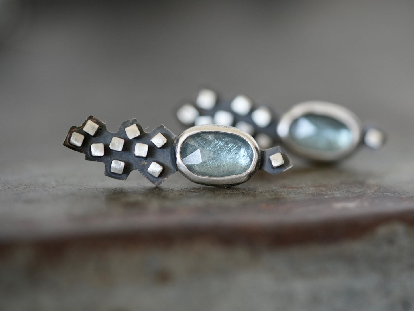 Handmade aquamarine post earrings