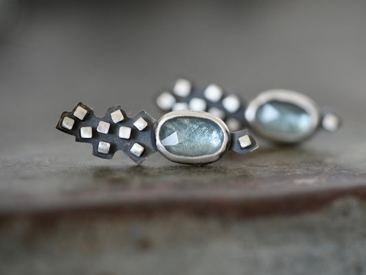 Handmade aquamarine post earrings