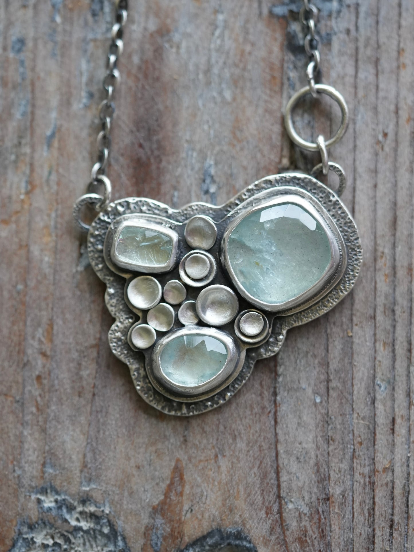 Aquamarine river pool statement necklace