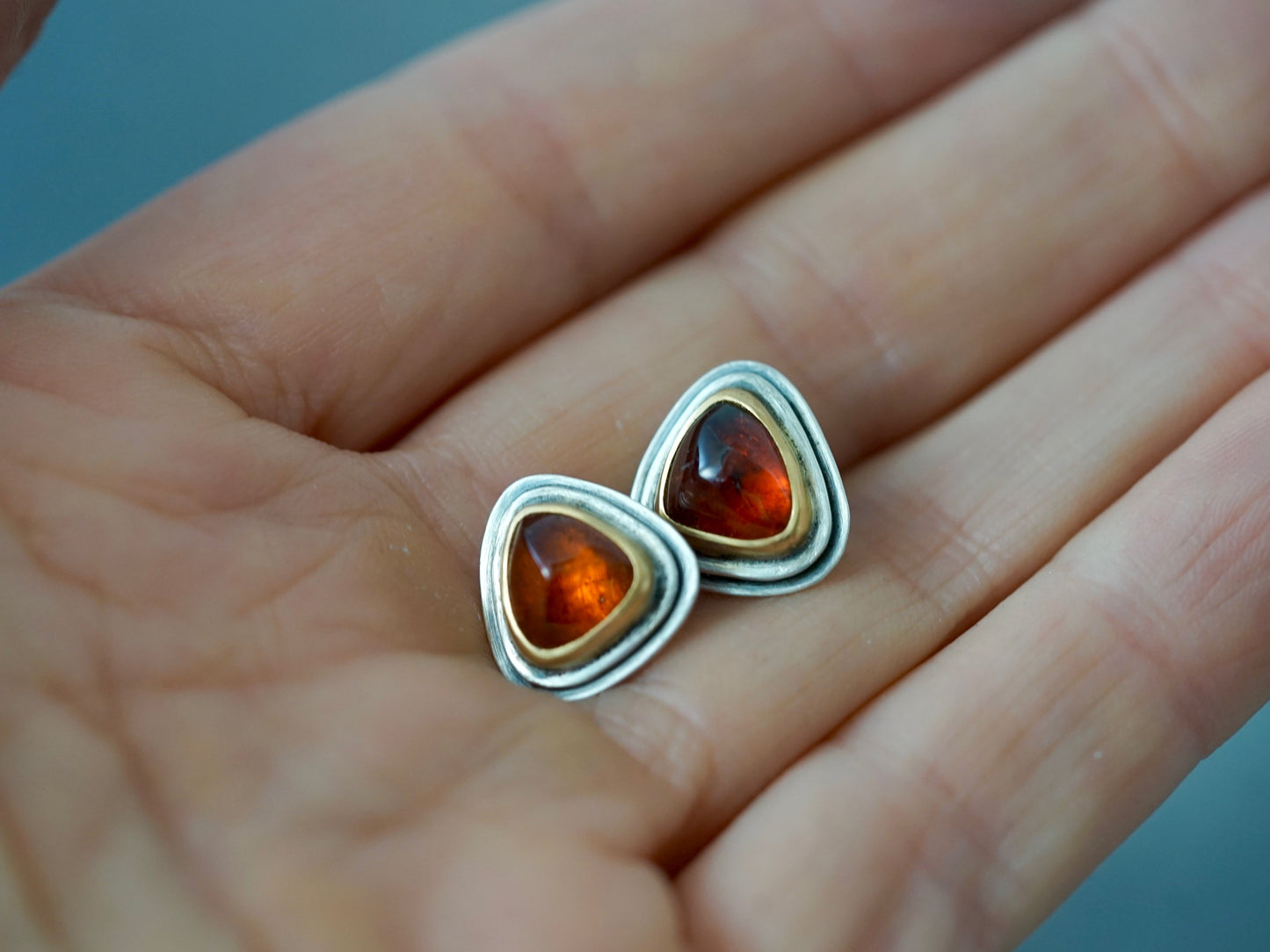 Elegant, modern hessonite garnet and gold earrings