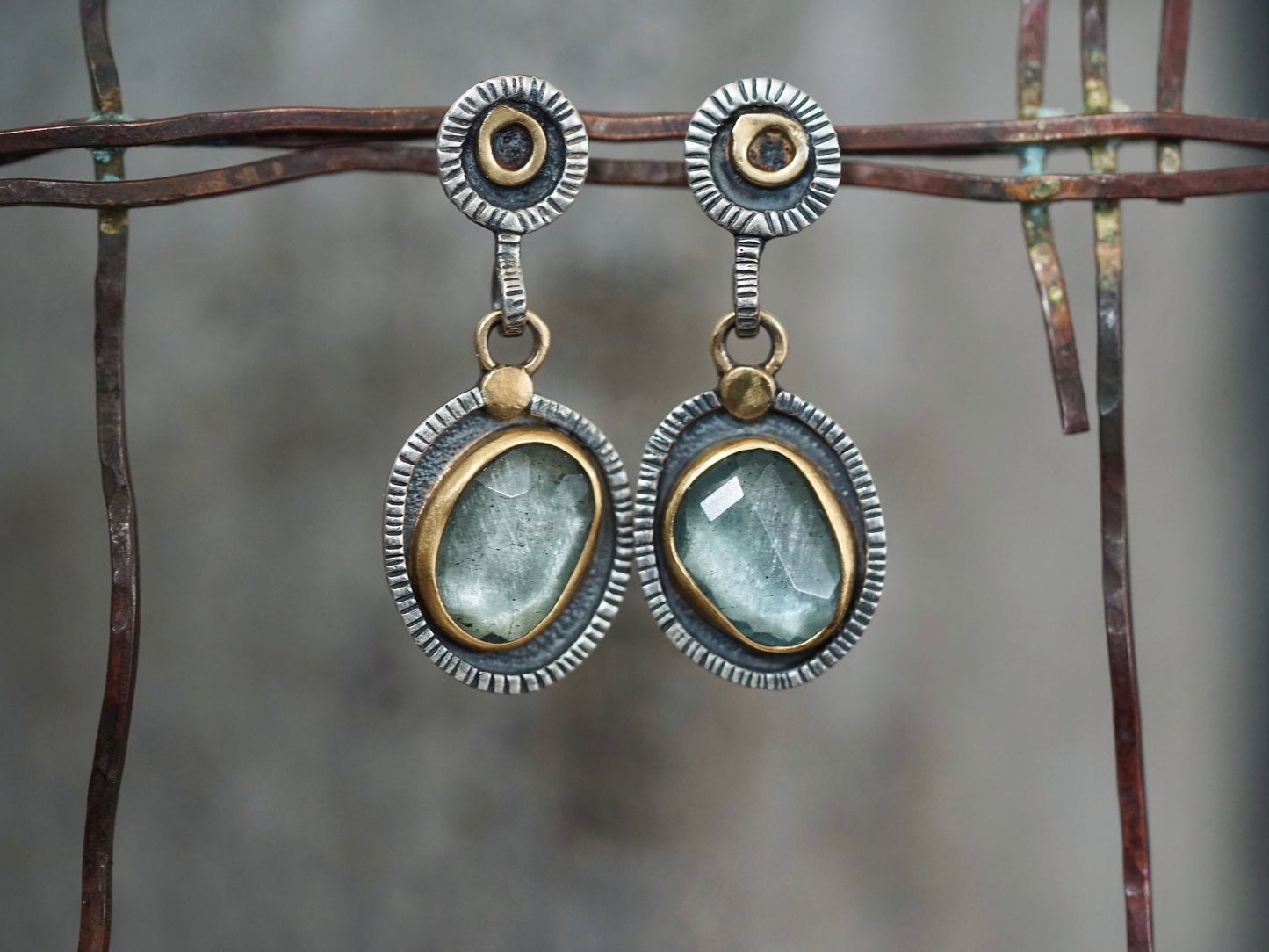 Aquamarine and gold dangly earrings