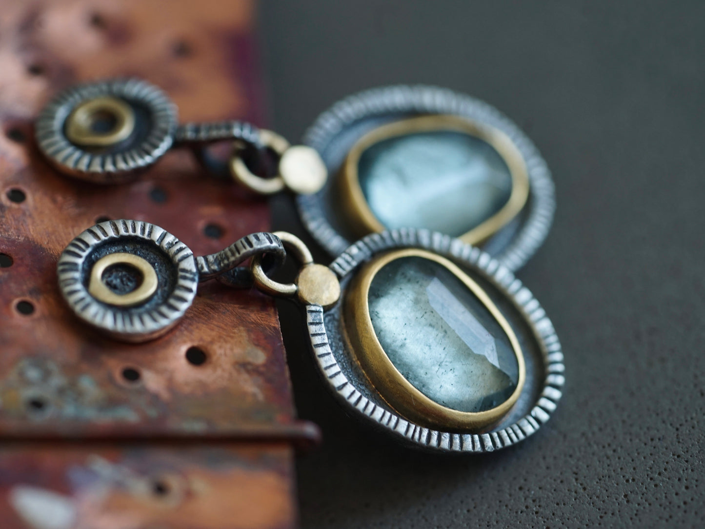 Aquamarine and gold dangly earrings