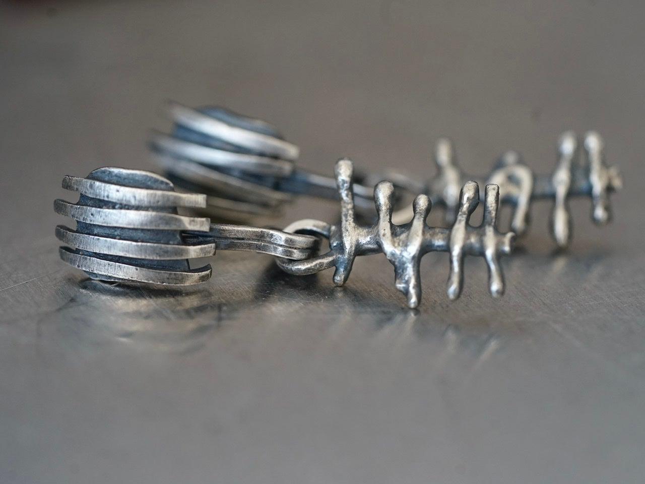 Remnants/ withered series, small skeletal sterling silver earrings