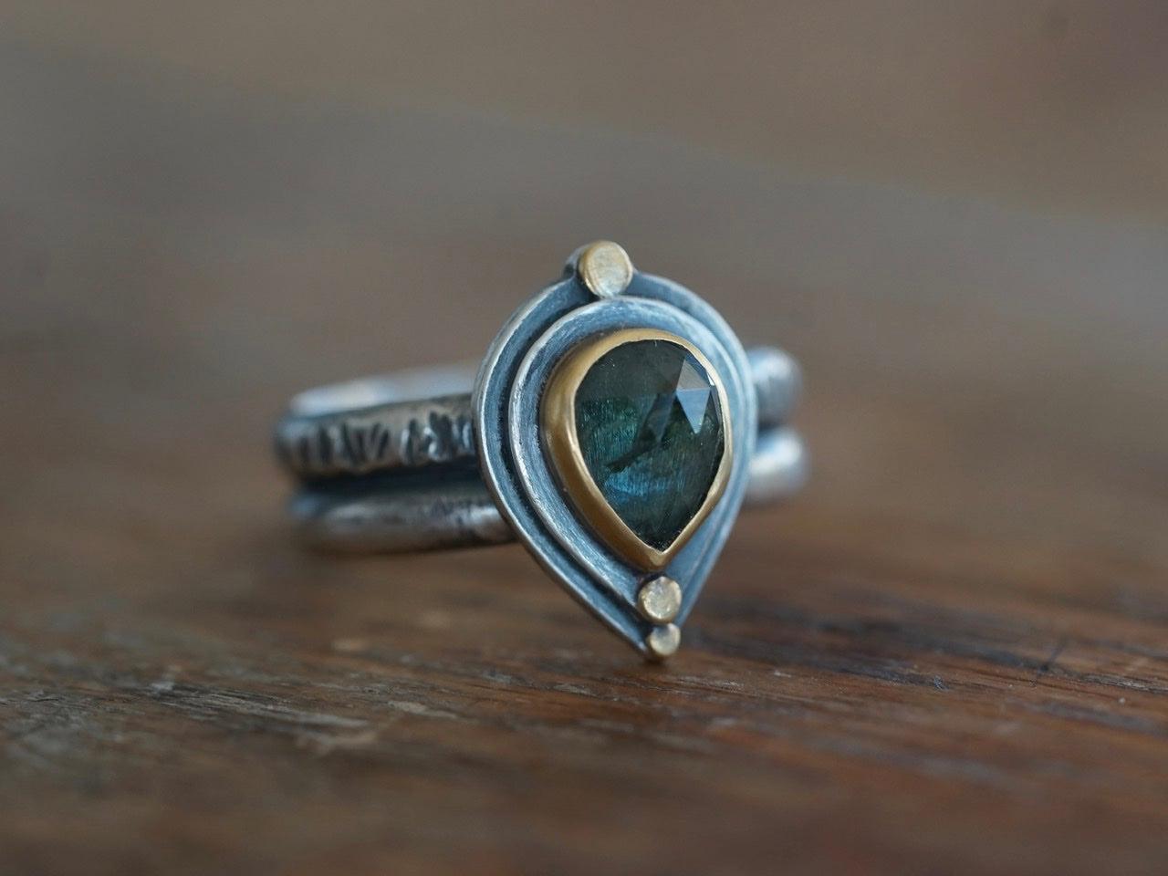 Teal blue sapphire ring size 8