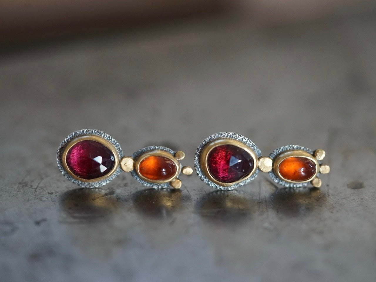 Garnet and Gold post earrings