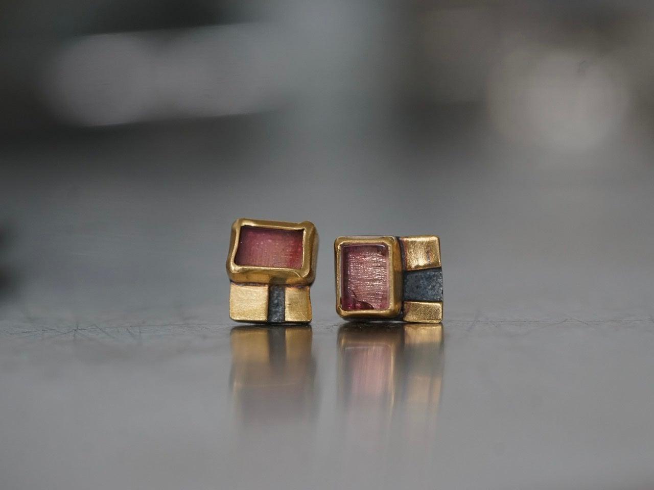 Rose colored tourmaline and 22k gold post earrings