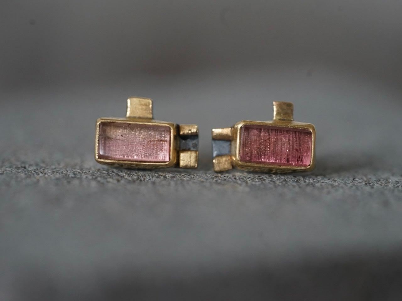 Rose coloured tourmaline and 22k gold post earrings