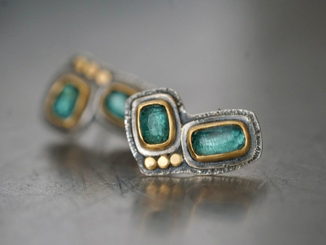 Teal blue tourmaline and 22k gold post earrings