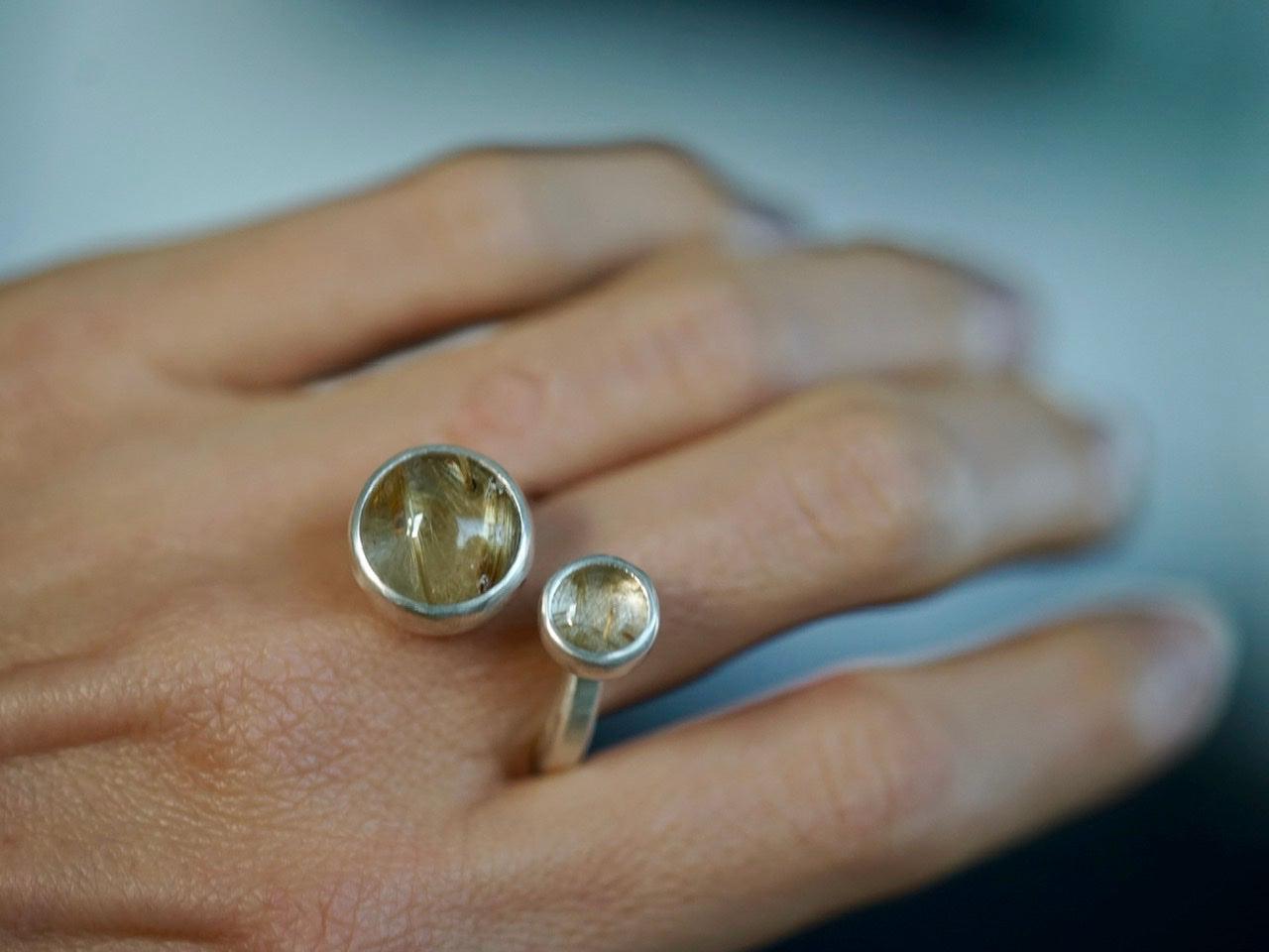 Golden rutile quartz spiral ring