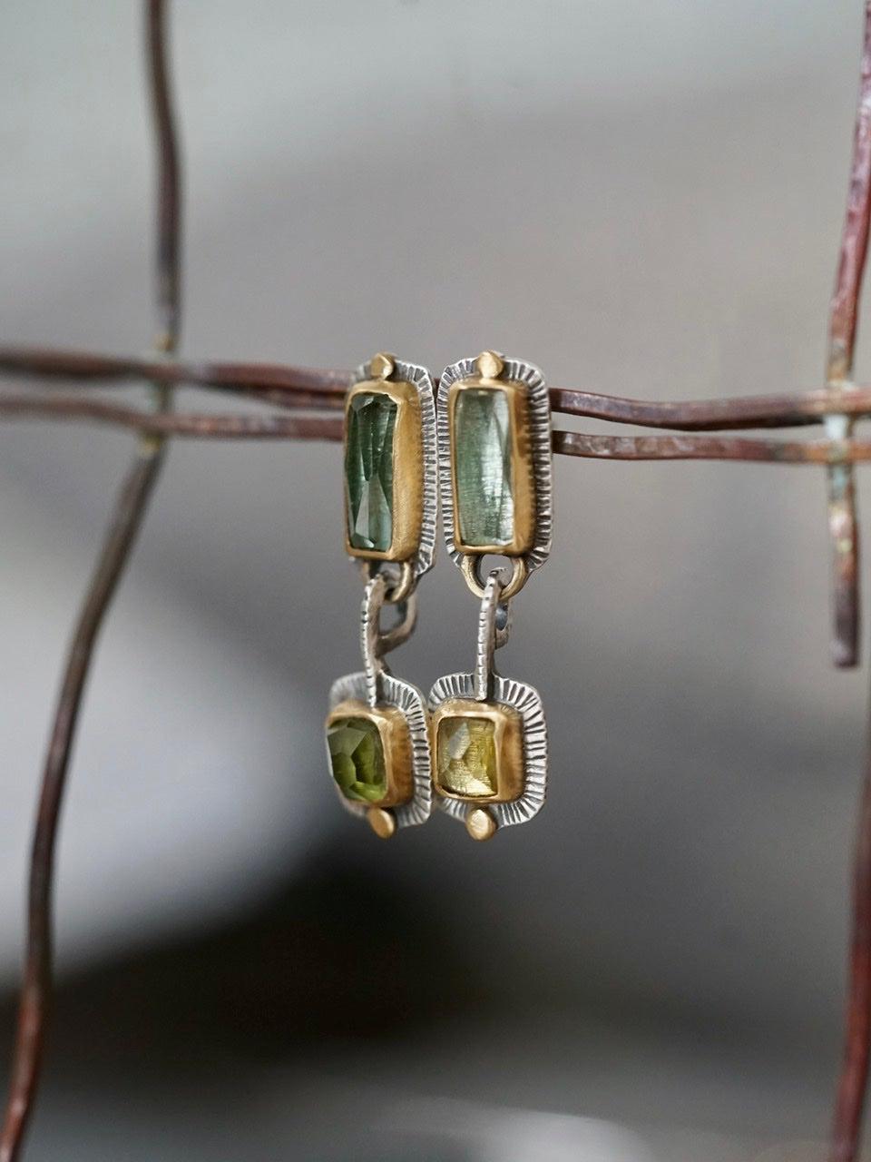 RESERVED for Ness, payment 2/2 Green tourmaline and 22k gold dangly drop earrings