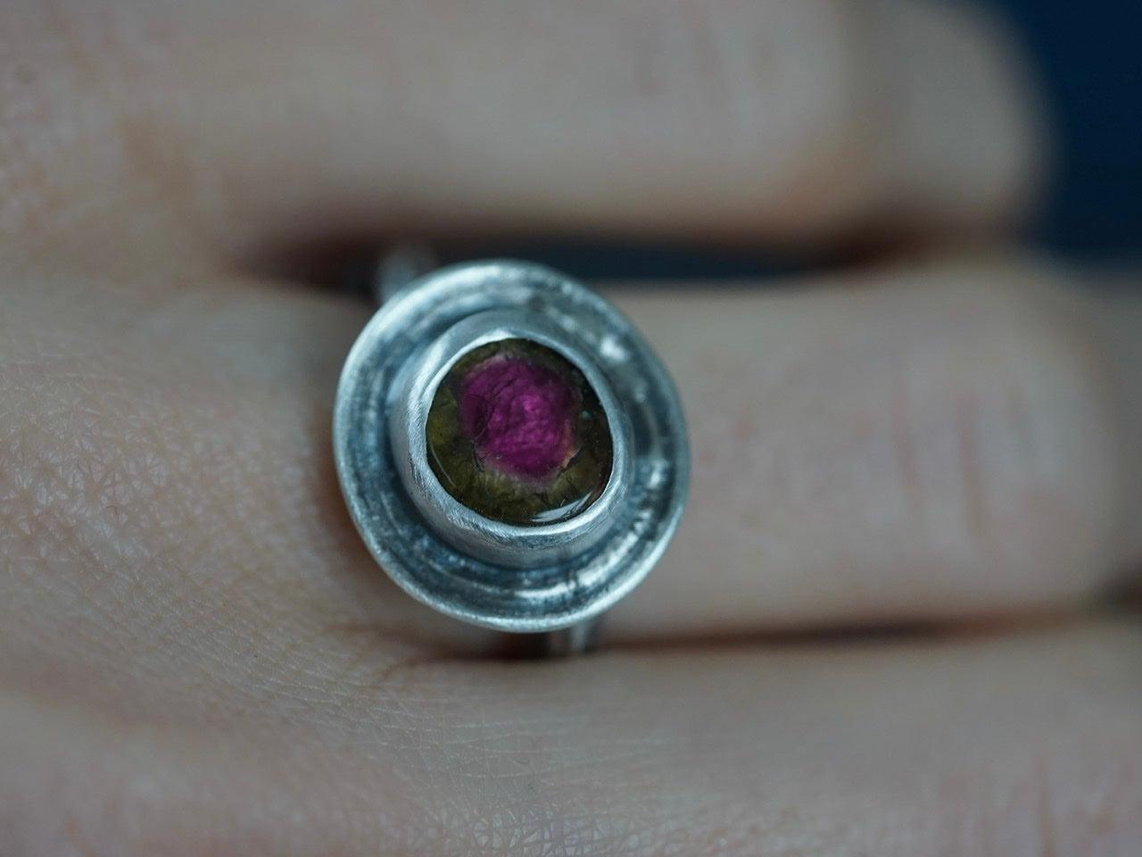 Layered raw tourmaline ring, size 6.5