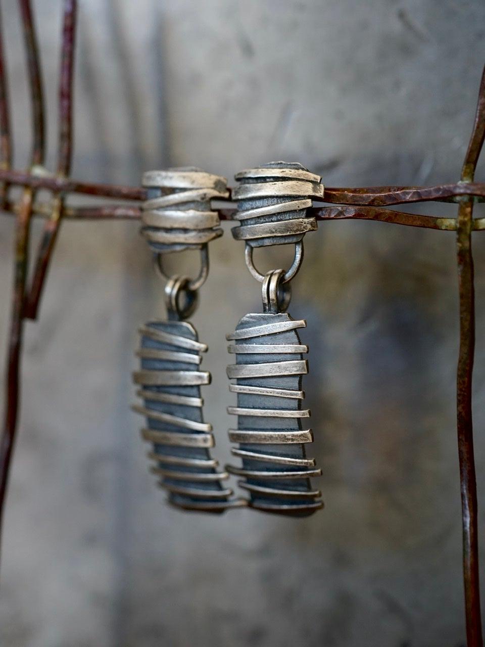 Remnants/ withered series, horizontal  stripes sterling silver earrings