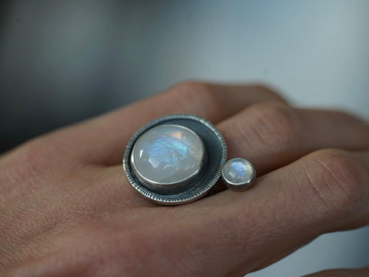 Moonstone satellite ring, size 7