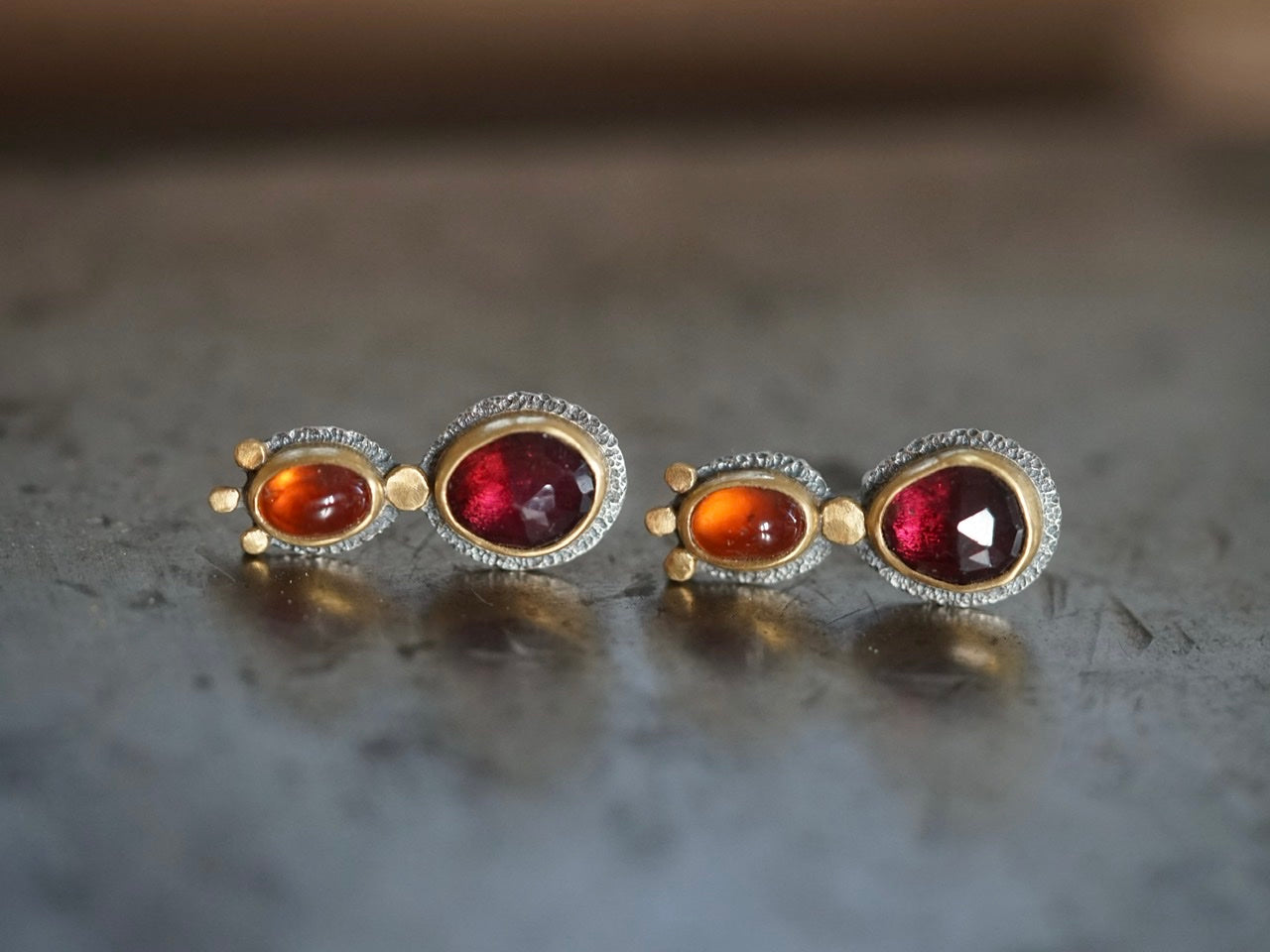 Garnet and Gold post earrings