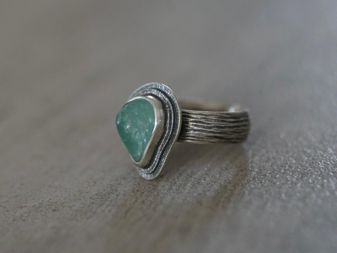 Carved aqua blue tourmaline ring, size 6.75